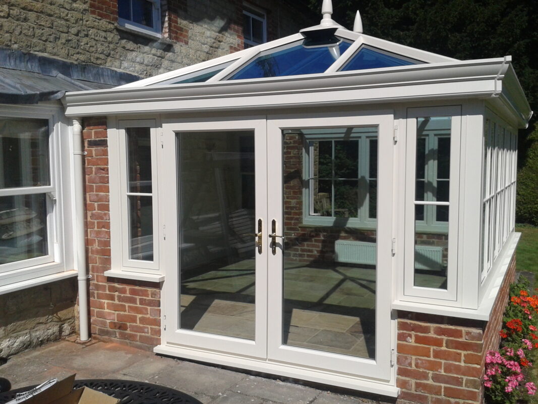 conservatory with french doors and windows