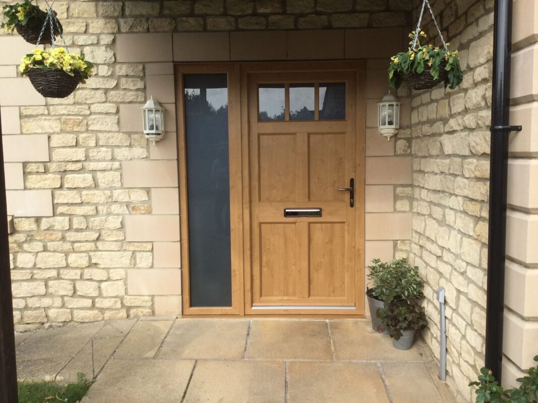 home entrance door with timber look