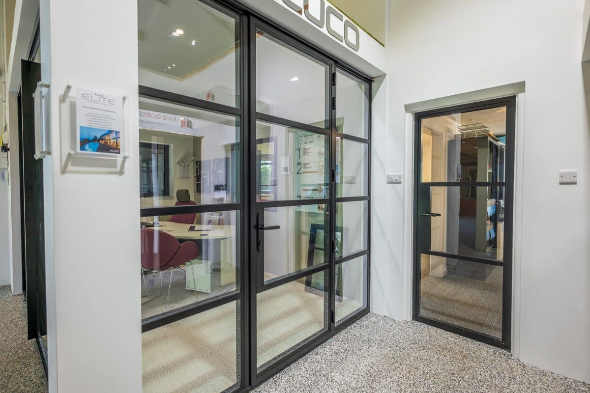 Aluco Elite doors single and patio doors in the Aluco display in CBP showroom