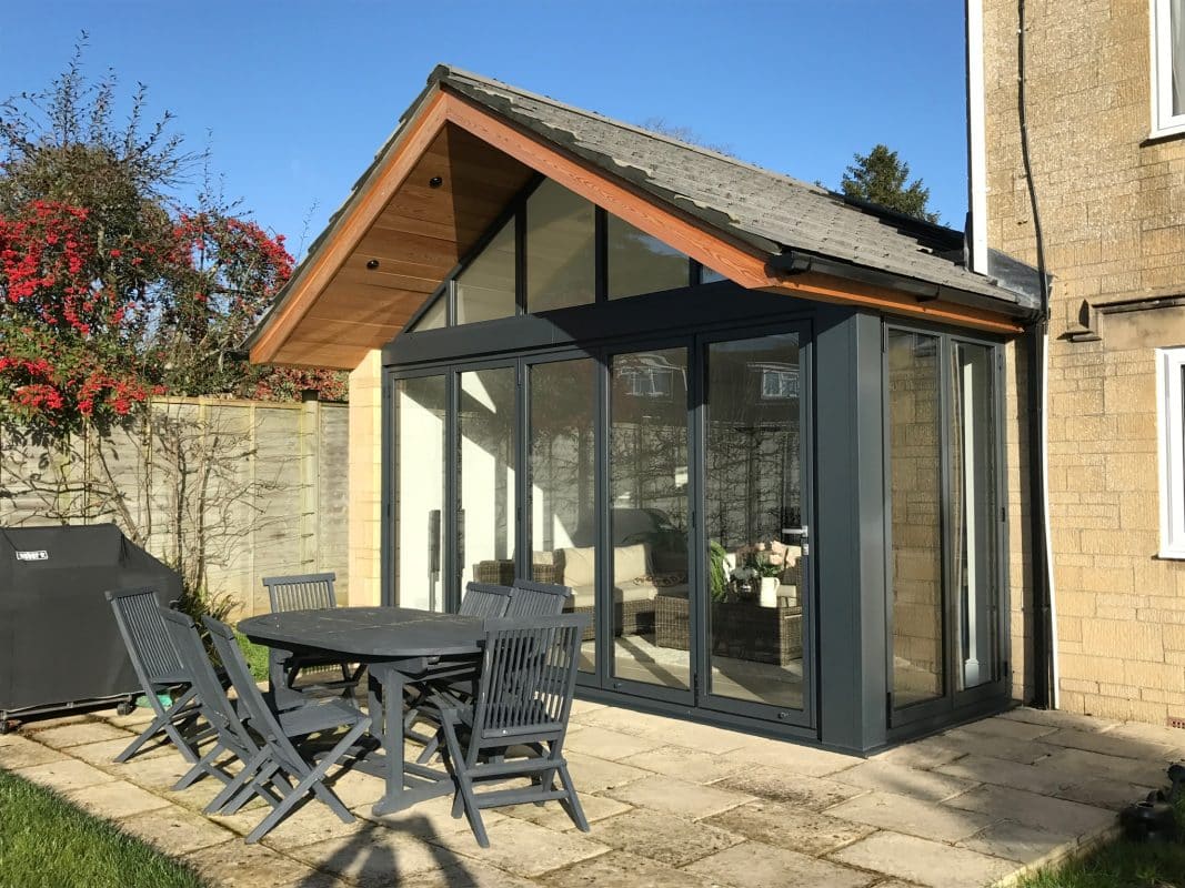Schüco Bifold doors Transform a Wiltshire New Build Home 2 exterior shot of Schüco bifold doors to a wiltshire house extension