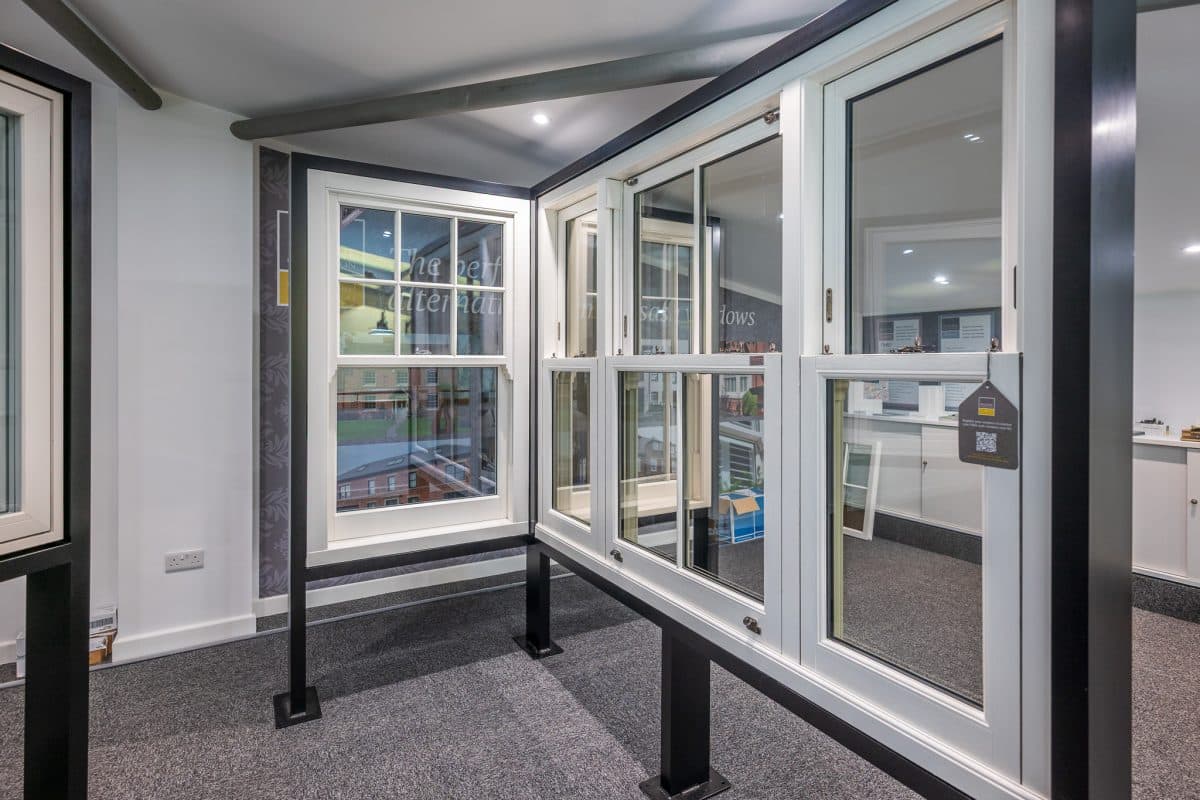 How to choose the best Masterframe Sash Window for your home 8 masterframe windows in a uPVC window showroom