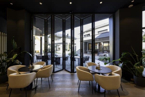 megaline solarlux bifold doors in a restaurant setting